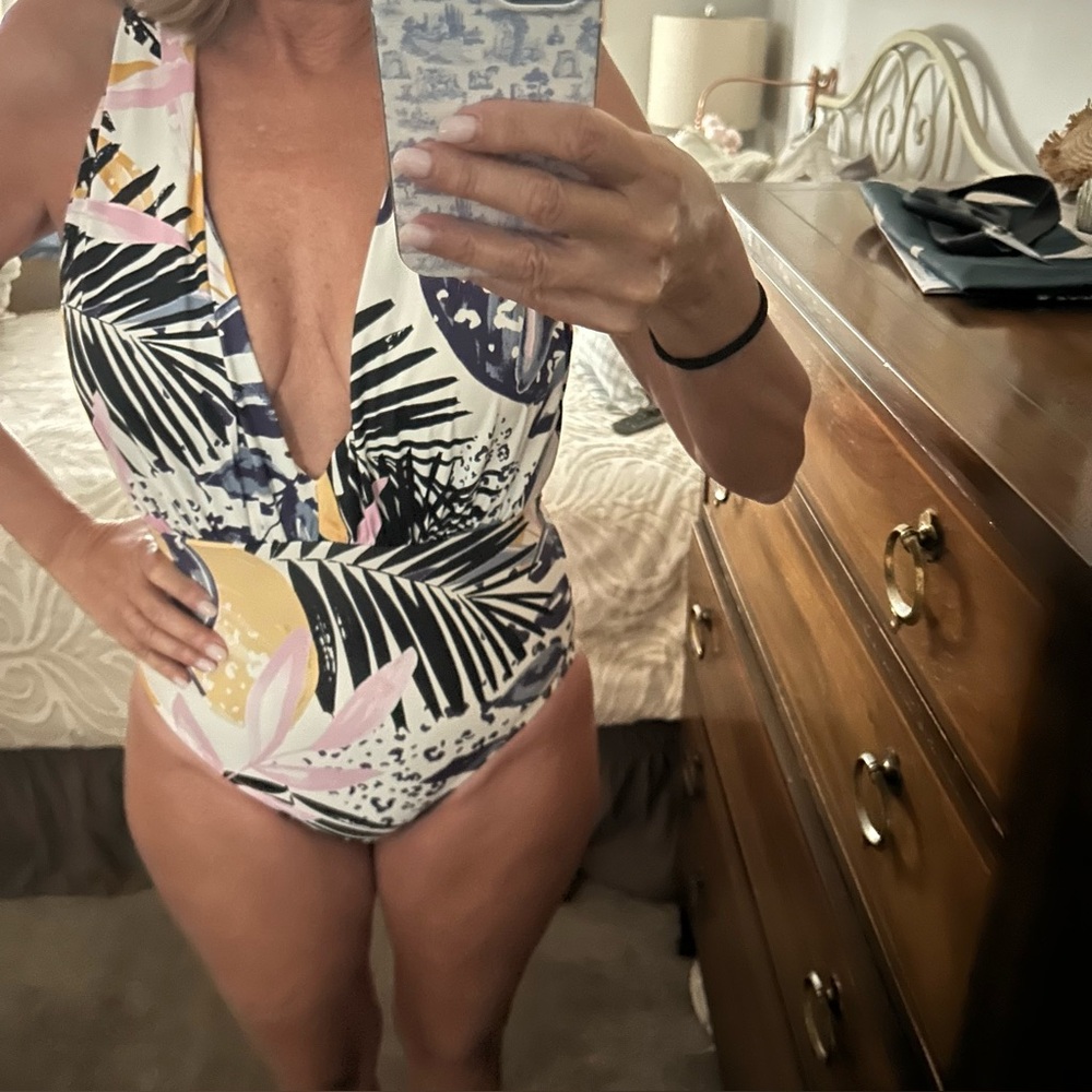 Tropical Plunge One-Piece Swimsuit in Multicolor Print